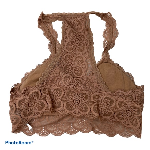 🥑5/$25 Aerie Lace Racerback Bralette tan sz M - Picture 2 of 3